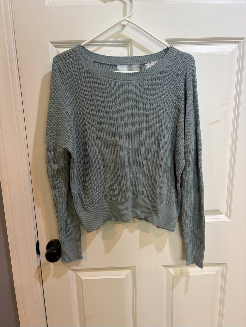 Pink Rose Green Waffle Knit Crew Neck Sweater